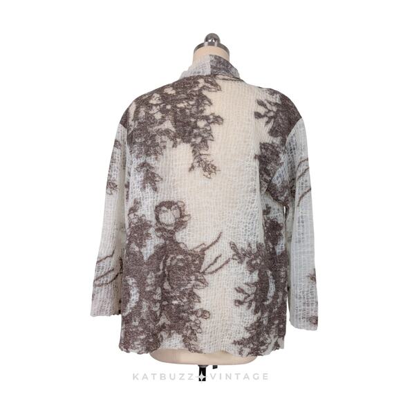 Wool Blend Cardigan Sweater Top OS Brown White Artsy Gauze Lagenlook Avant Garde - Picture 4 of 11